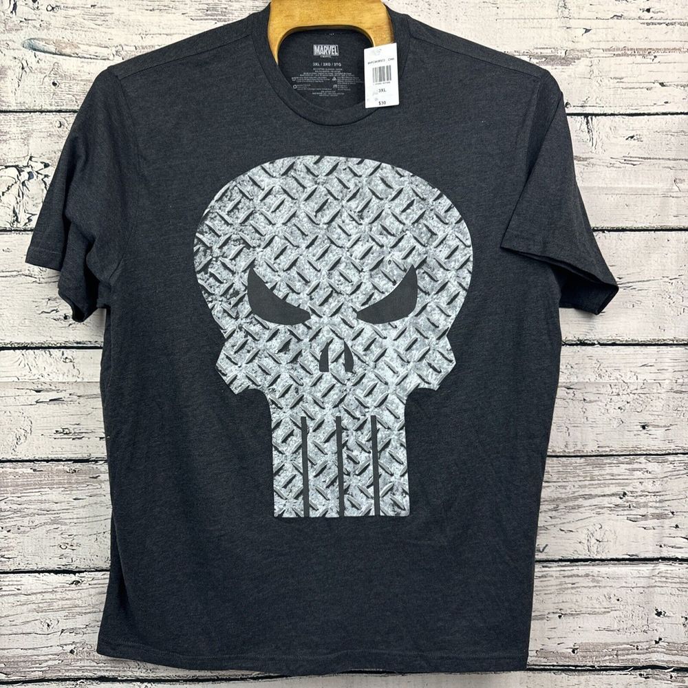 Marvel The Punisher T-Shirt 🆕 Charcoal Diamond Plate Skull Men's [Size 3XL] New